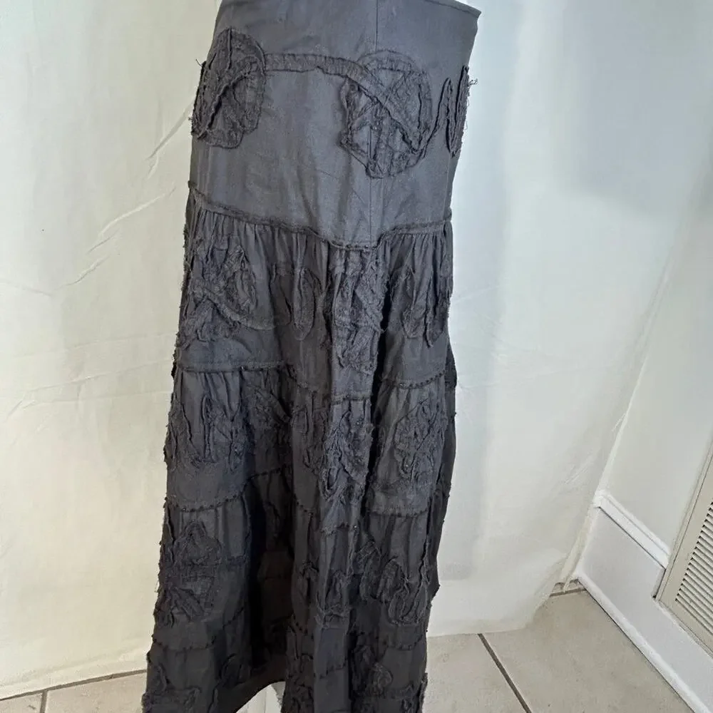 Vintage Coachella Boho tiered midi skirt Sz M Western prairie raised‎ designs